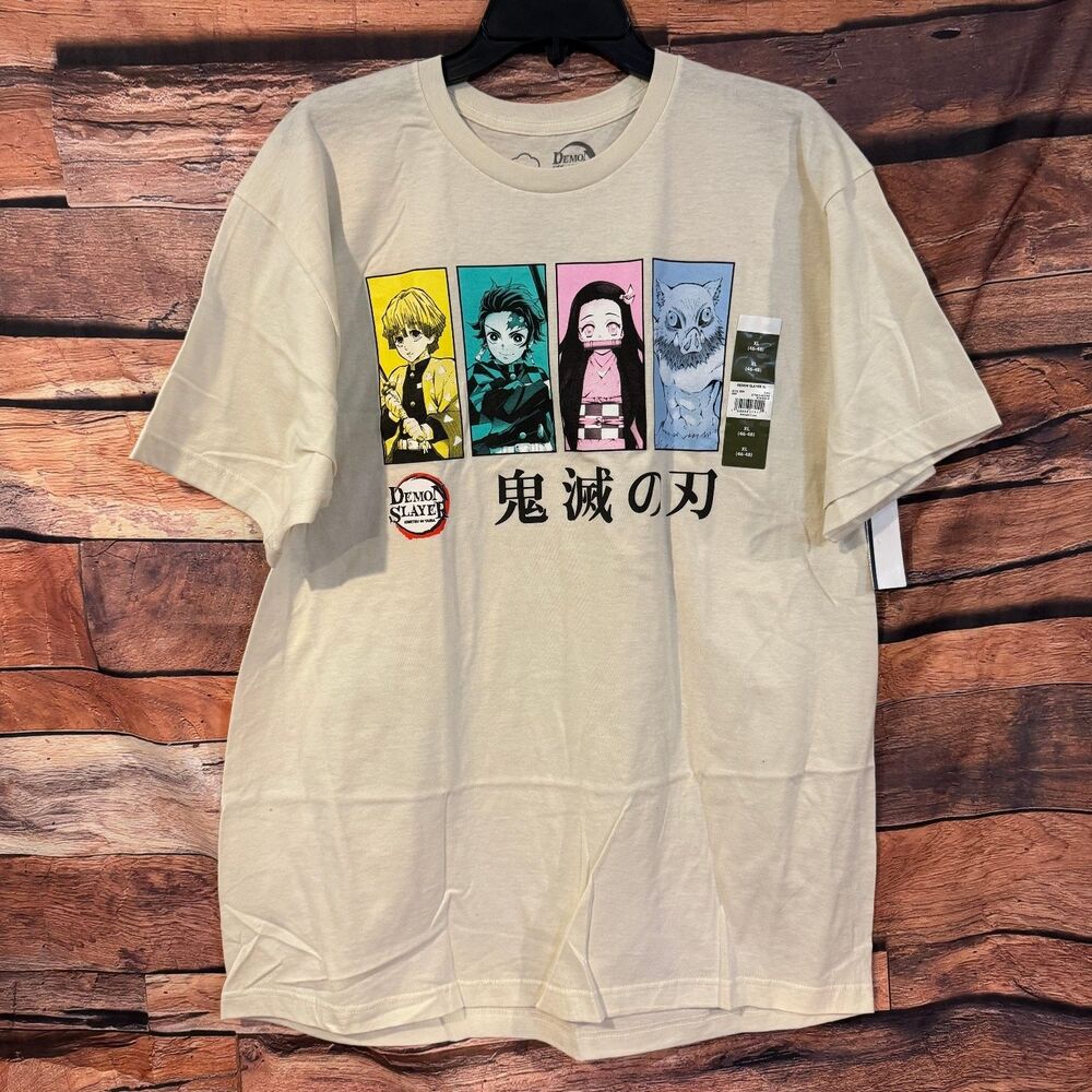 Demon Slayer Men's Cream XL Graphic Print T-Shirt 100% Cotton Anime Tee